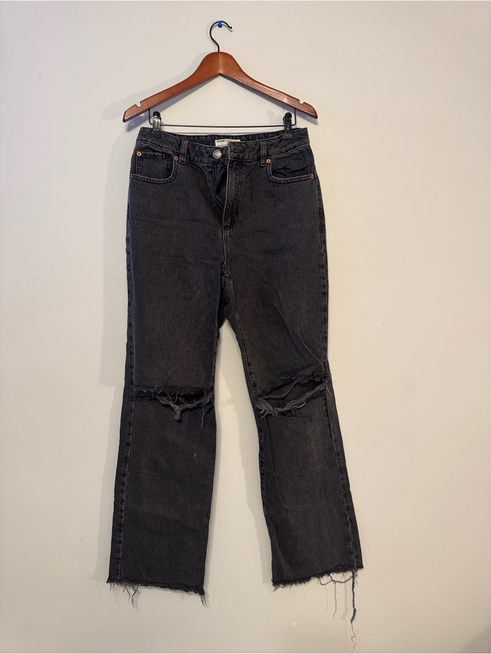 Garage Black Distressed Straight-Leg Jeans